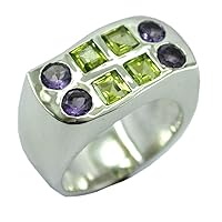 Peridot Amethyst Ring Band for Men Sterling Silver Statement Astrological Size 5,6,7,8,9,10,11,12