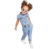 Jumpsuits for Kids Girls 10-12 Toddler Girls Sleeveless Solid 1 Pieces Romper Kids Denim Jumpsuit (Blue, 4-5 Years)