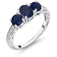 Gem Stone King 2.32 Ct Oval Blue Sapphire 925 Sterling Silver Ring