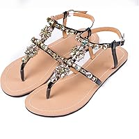 Women Summer Diamond Thong Sandals Beach Shining Crystal Flip Flops Shoes Casual Female Boho T-Strap Slipper Plus Size Transparent 10.5