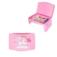 Baby Boom Funhouse Unicorn Kids Lap Desk with Storage - Folding Lid and Collapsible Design - Portable for Travel or use in Bed at Home - Great for Writing, Reading or Other School Activities, Pink