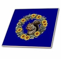 3dRose Gray Squirrel with Yellow Flower Wreath Kentucky State Tattoo Art - Tiles (ct-384054-6)
