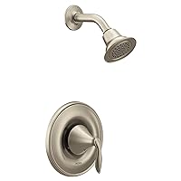 Moen Eva Brushed Nickel One-Handle Posi-Temp Shower Trim Kit Featuring Shower Head and Shower Lever Handle, Valve Required, T2132BN