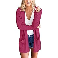 Women's 2024 Long Sleeve Waffle Knit Cardigan Open Front Cozy Sweater Coat with Pockets