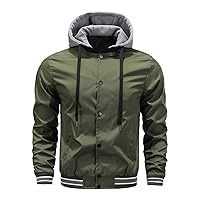 Men Hoodies Oversized Military Jacket Long Sleeve Quilted Coat Winter Button Bomber Jacket With a Removable Hood