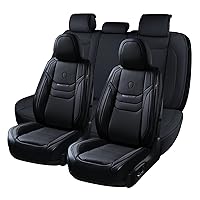 Coverado Seat Covers Full Set, 5 Seats Universal Seat Covers for Cars, Breathable Faux Leather Car Seat Protector, Waterproof Seat Covers with Lumbar Support, Black Car Seat Covers Fit Most Vehicles