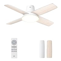 Dreo Ceiling fans with Lights and Remote, 44'' White Low Profile Ceiling Fan for Bedroom, 6-Level Dimmable Lighting & 5-Color Tone, 6 Speeds, One-Touch Reversible DC Motor, Easy Installation, Timer