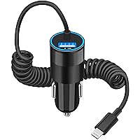 【MFi Certified】iPhone Car Charger Fast Charging, KYOHAYA 4.8A Dual USB Power Cigarette Lighter Car Charger Adapter with 6FT Coiled Lightning Cable for iPhone 14 13 12 11 Pro XS Max Mini XR X 8 SE iPad