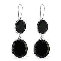 Black Onyx OVAL Shape Gemstone Jewelry 10K, 14K, 18K White Gold Drop Dangle Earrings For Women/Girls