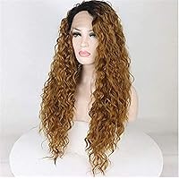 Lace Front Wigs Ladies Loose Wavy/Loose Curly Hair Black Blonde Girl 180% Density Synthetic Hair Heat-Resistant Elastic Wig Long Lace,16 inches