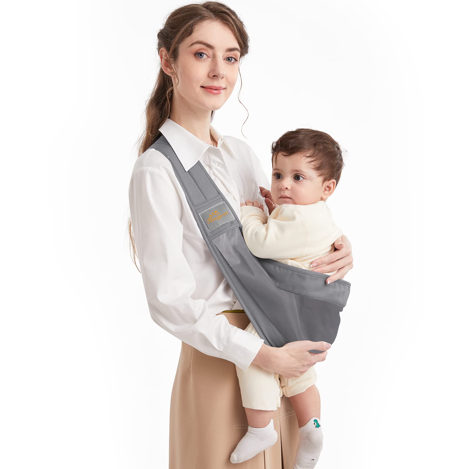 Mumgaroo Toddler Sling Baby Side Carrier, One Shoulder Ergonomically Adjustable Baby Sling Carrier Newborn to Toddler, Quick in & Out Toddler Carrier, One Size Fits All (Solid Color)