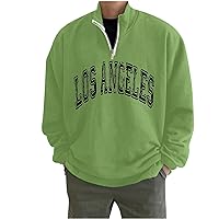 Men's Fleece Quarter Zip Sweatshirt Letter Print Pullover Tops Graphic Hoodless Sweatshirts Loose Fit Comfy Hoodie