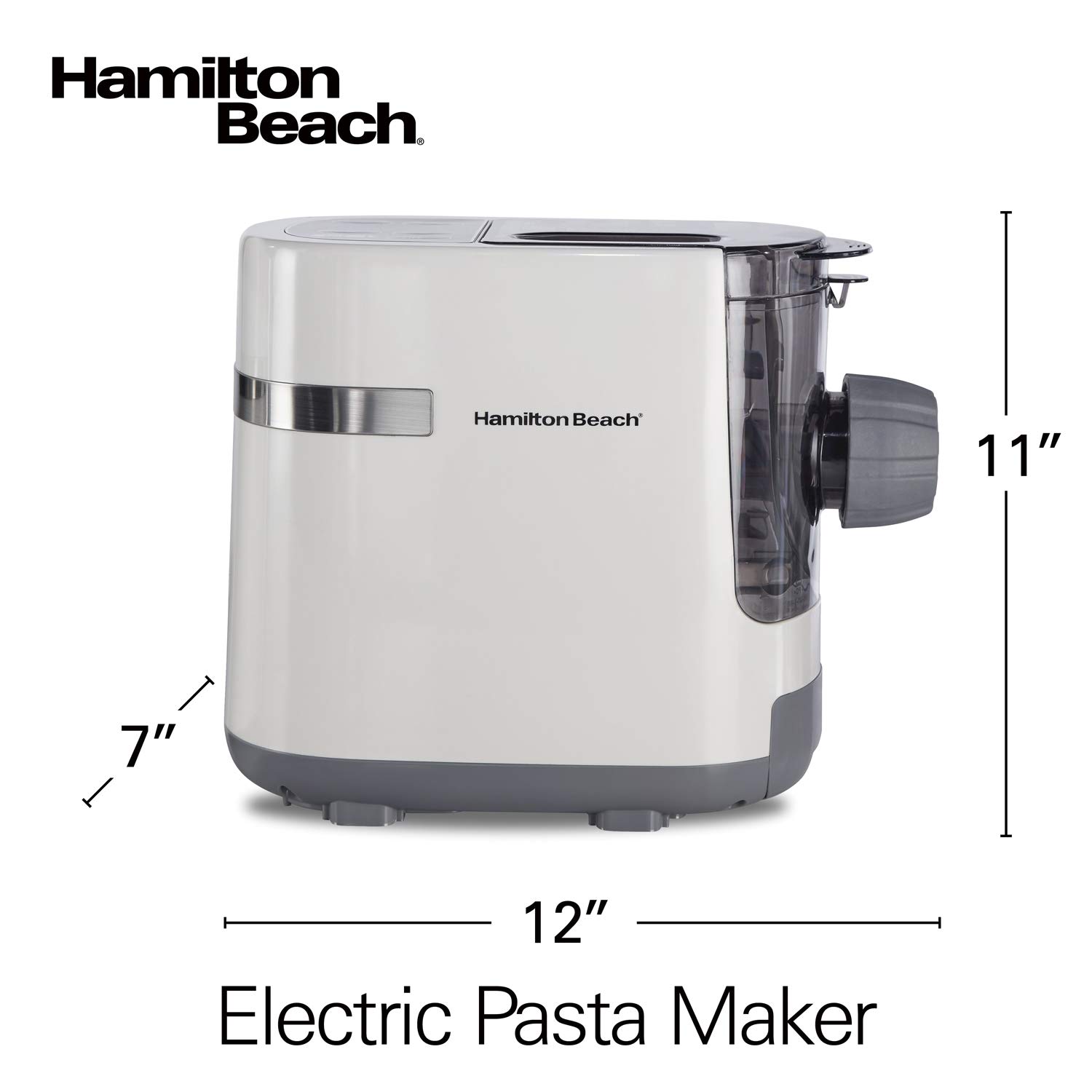 Hamilton Beach Electric Pasta Maker & Noodle Machine with 7 Molds for Spaghetti & Fettucine and More, Makes 2-3 Servings in 15 Minutes, White (86650)