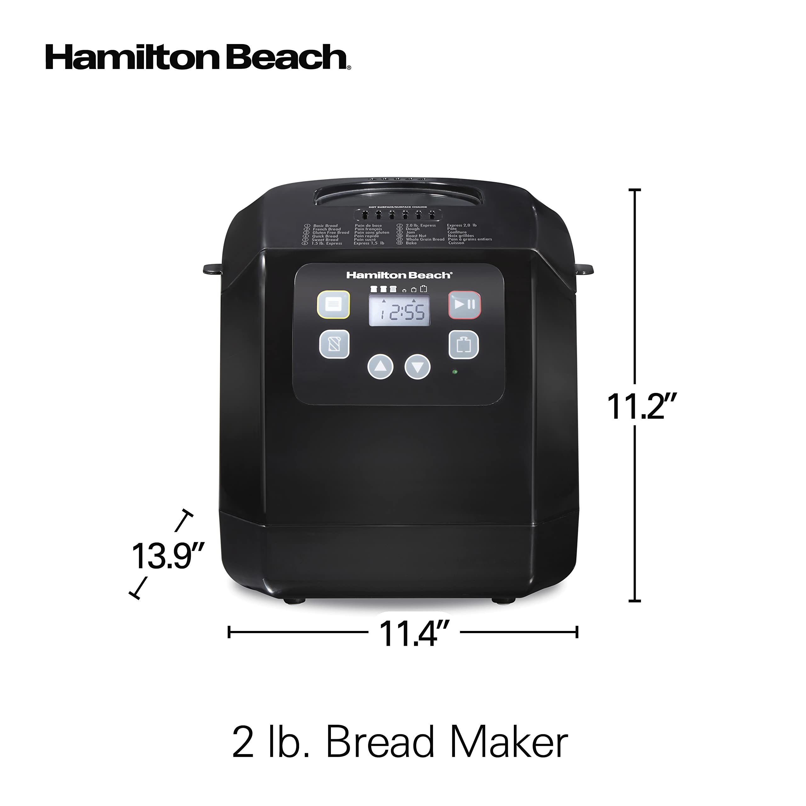 Hamilton Beach Bread Maker Machine, Digital, Programmable, 12 Settings + Gluten Free, Dishwasher Safe Pan + Kneading Paddle, 2 lb Capacity, Black (29982)