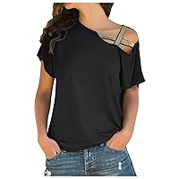 Womens Sexy Summer Tops Slant Shoulder Shirts Casual Loose Tunic Solid Trendy Going Out Tee Top Classy Blouses