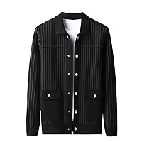 Sweater Cardigan Men's Lapel Coat Autumn Trend Vertical Stripes Handsome Casual Knitted