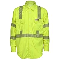 Summit Breeze Hi-Visibility Class 3 Flame Resistant FR Long Sleeve Work Shirt, Reflective Men's Work Shirt, Large