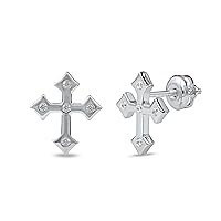 Sterling Silver 1/20Ct TDW Diamond Pair Stud Earrings with Rhodium Fashion Jewelry by DZON (I-J, I2) for Men