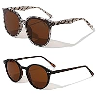 TIJN Polarized Sunglasses Bundle of Cateye Marble and Round Tortoiseshell