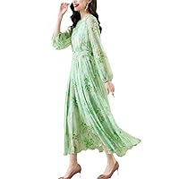 Women's Summer Dress,Long Sleeves Korean Slim Mulberry Silk Maxi Dress