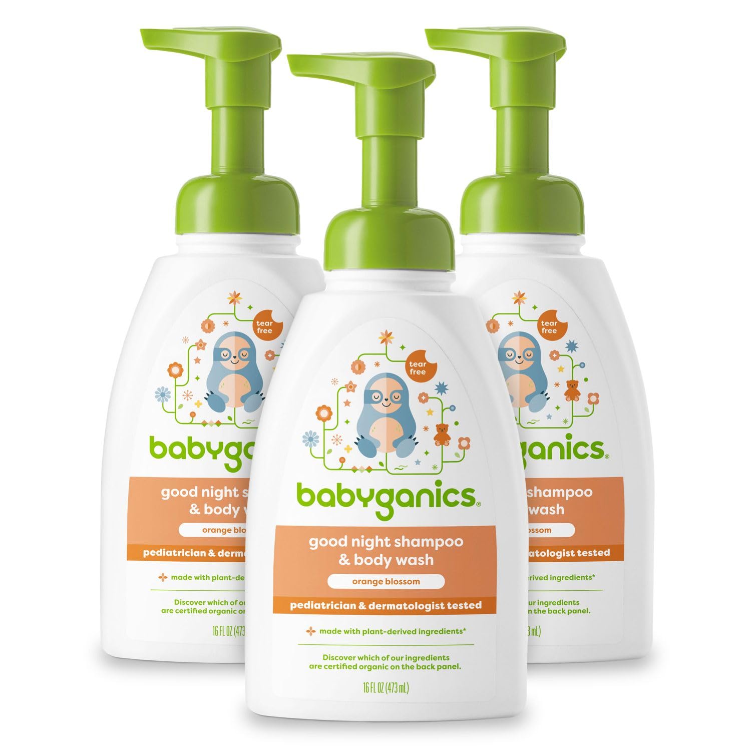 Babyganics Baby Shampoo + Body Wash Pump Bottle, Orange Blossom, Non-Allergenic and Tear-Free, 16 Fl Oz (Pack of 3), Packaging May Vary