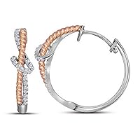 The Diamond Deal 10kt White Gold Womens Round Diamond Rose-tone Rope Hoop Earrings 1/4 Cttw