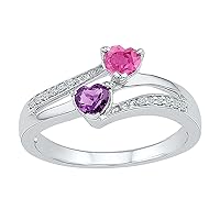 0.05ctw Diamond 0.61ctw Amethyst & Lab Created Pink Sapphire Heart Shape Engagement Ring