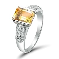 Unique Fashion Genuine Citrine Gemstone Solid 14K White Gold Diamond Promise Wedding Engagement Ring Set for Women