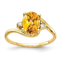 Solid 14k Yellow Gold 8x6mm Oval Citrine Yellow November Gemstone Checker Diamond Engagement Ring (.034 cttw.)