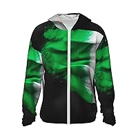 Waving Flag Print Sun Protection Hoodie Jacket Full Zip Long Sleeve Sun Shirt With Pockets For Outdoor