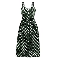 Women's Polka Dots Pocket Button Down Summer Sundress Vintage Dress