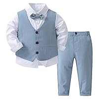 CHICTRY Toddler Baby Boys 4 Pieces Party Outfits Gentleman Formal Suit Bow Tie Dress Shirt + Vest + Pant Set
