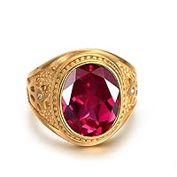10K 14K 18K Real Gold 2ct Mens Ruby Ring Oval Cut Red Ruby Engagement Rings for Men Best Gift for Husband Boyfriend Dad Size #4-15