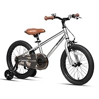 Petimini Pongo 12 14 16 18 Inch Kids Bike for Age 5 6 7 8 Years Old Little Boys Girls Retro Vintage BMX Style Bicycles with Bell and Training Wheels Multiple Colors