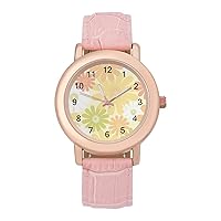 Chrysanthemum Daisy Floral Casual Watches for Women Classic Leather Strap Quartz Wrist Watch Ladies Gift