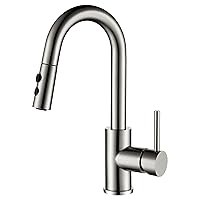 Bar Faucet with Pull Out Sprayer Single Hole, JXMMP Single Handle Stainless Steel Brushed Nickel Bar Sink Faucets with Sprayer, Modern Small Kitchen Sink Faucet with cUPC Supply Hose