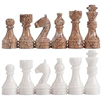 Radicaln Marble Chess Pieces White & Marinara 3.5 Inch King Figures Handmade 32 Chess Figures - Suitable for 16-20 Inch Chess Game - Board Games