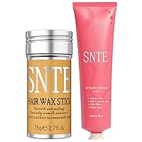 Hair Wax Stick & Hair Styling Cream Set, Slick Back Hair Gel for Smoothing Hair, Wax Stick for Flyaways, Tame Fizz Styling Cream, Add Shine Curl Defining Cream, Hair Slick Back Hair Smoothing Cream