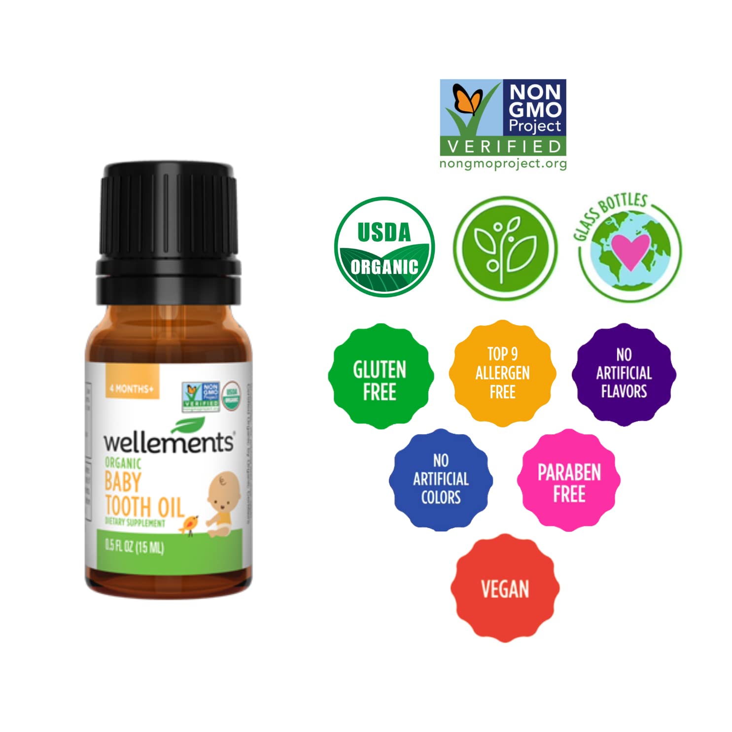 Wellements Organic Baby Tooth Oil for Teething, Free from Dyes, Parabens, Preservatives, 0.5 Fl oz