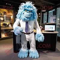 Cyan Yeti mascot costume character dressed with a Oxford Shirt and Ties