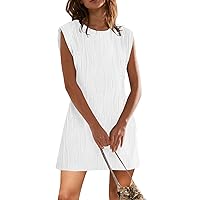 ETCYY NEW Cap Sleeve Summer Dresses for Women Textured Line Mini Tshirt Dress