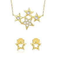 SISGEM 14k Gold Star Necklace and Earrings Set, Real 14 Karat Gold Jewelry for Her