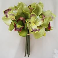 Mini 7 Stems Cymbidium Orchid Bundle Artificial Flowers (Green)