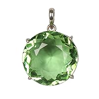 REAL-GEMS 94 Ct Lab Created Round Shape Light Green Amethyst 925 Sterling Silver Pendant