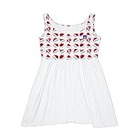 Women's Skater Dress (AOP), with red Christmas Hats Design on White Dress.