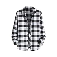 Men's Long Sleeve Plaid Shirts Plus Size Big and Tall Regular Fit Casual Button Down Gingham Shirt with Pocket