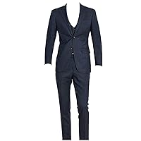 Three-Piece Flat Collar Medium Blue Suit