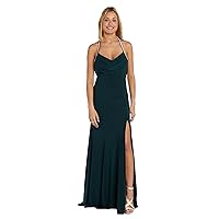 Women's Evening Dress W/Draped Front Bodice, Rhinestone Straps & High Side Slit