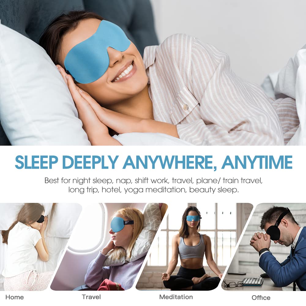 PrettyCare 3D Sleep Mask 2 Pack,Eye Mask for Sleeping 3D Contoured Sleeping Mask Blackout Out Light - Blindfold Airplane with Ear Plugs, Night Masks with Travel Bag (A-Black&Blue)