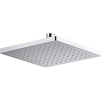 KOHLER 26148-G-CP Honesty 8 Inch Single-Function Rainfall Showerhead, Wall- or Ceiling-Mount Square Shower Head, 1.75 GPM, Polished Chrome